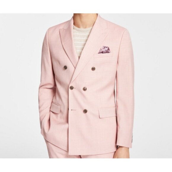 J.m. Haggar Men's Classic Regular Fit Stretch Sharkskin Suit Jacket Pink Size 42